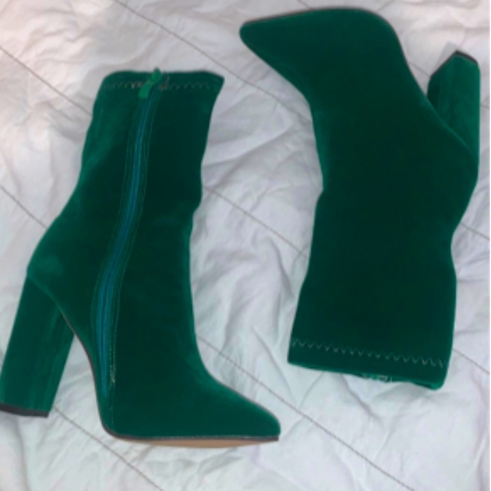 Green velvet booties
